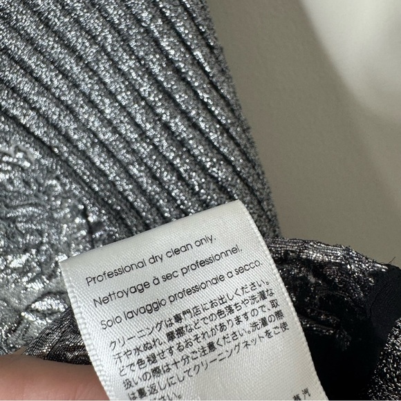 3.1 Philip Lim Metallic Silver Black Brocade Ribbed Knit Cap Sleeve Blouse Top - Picture 9 of 13